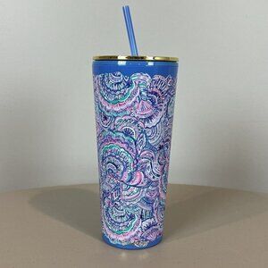 Lilly Pulitzer Happy As a Clam Purple Tumbler with Lid Straw